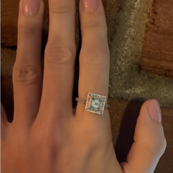 Vintage Art Deco style 18k white gold aquamarine ring with diamonds - Picture 3 of 8